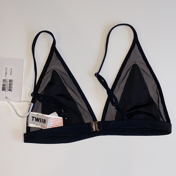 NWT TWIIN Black Mesh Traingle Swim Bikini Top XS - Picture 3 of 4